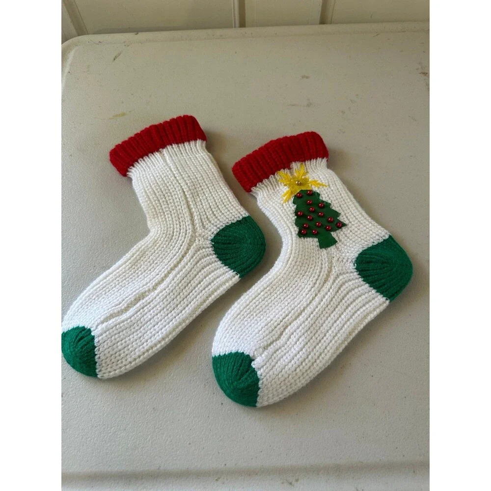 NWOT Handmade Crochet Novelty Embellished Beaded Christmas Socks Unisex